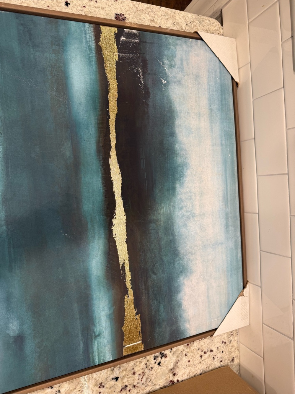 Threshold Natural Framed Canvas w/Teal & Gold Abstract 24”x30” - Picture 4 of 11